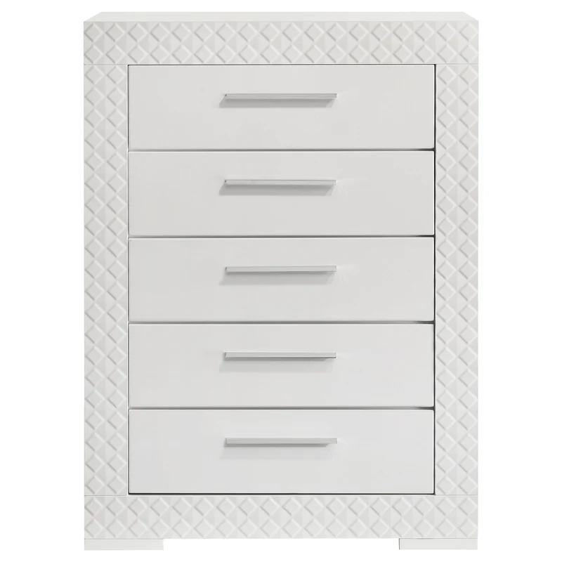 Coaster Furniture Ives 224945 5-Drawer Bedroom Chest of Drawers - White High Gloss