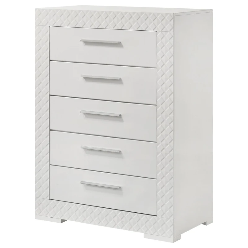 Coaster Furniture Ives 224945 5-Drawer Bedroom Chest of Drawers - White High Gloss