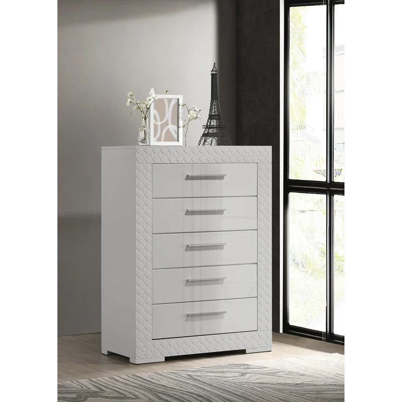 Coaster Furniture Ives 224945 5-Drawer Bedroom Chest of Drawers - White High Gloss