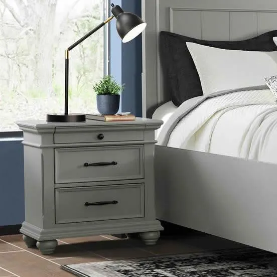 Elements International Slater SR300NS 3-Drawer Nightstand with USB - Grey