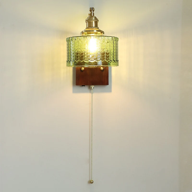 Modern Mid-Century Frosted Glass Brass Walnut 1-Light Wall Sconce Lamp With Zipper For Living Room & Bedroom