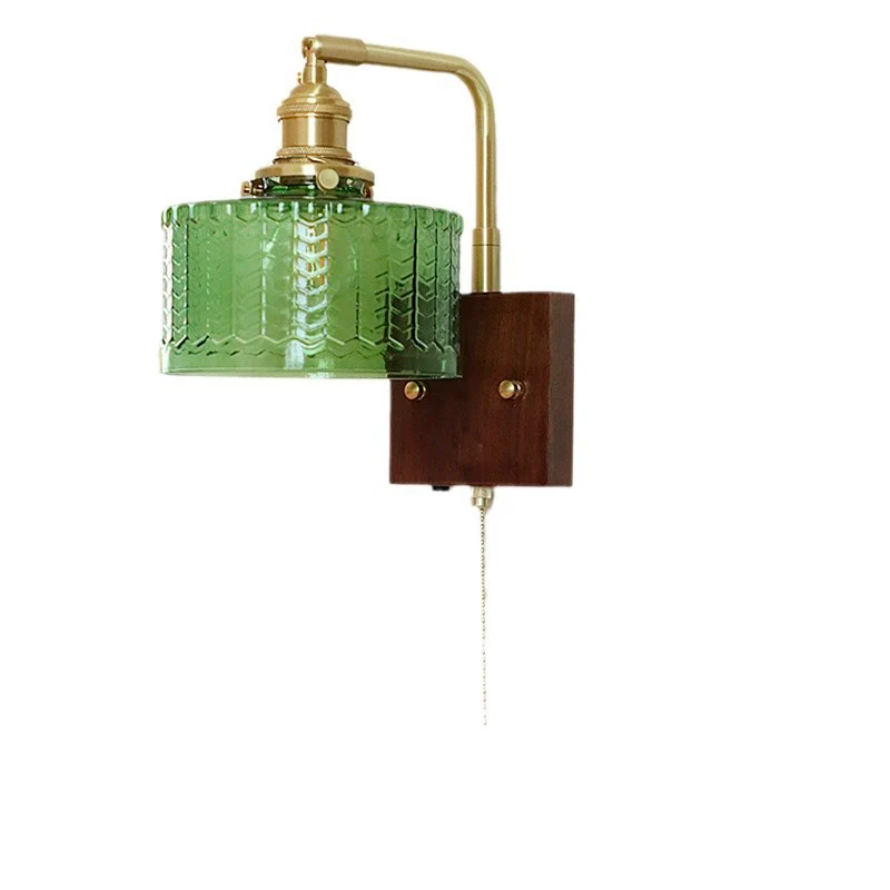 Modern Mid-Century Frosted Glass Brass Walnut 1-Light Wall Sconce Lamp With Zipper For Living Room & Bedroom
