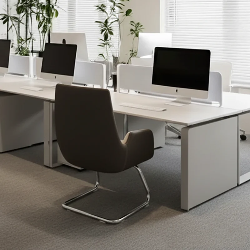 Modern Minimalist Ergonomic Mid Back Leather Plywood & Metal Office Chair - Upholstered Desk Chair With Armrests Comfortable Reception Chair For Home Office