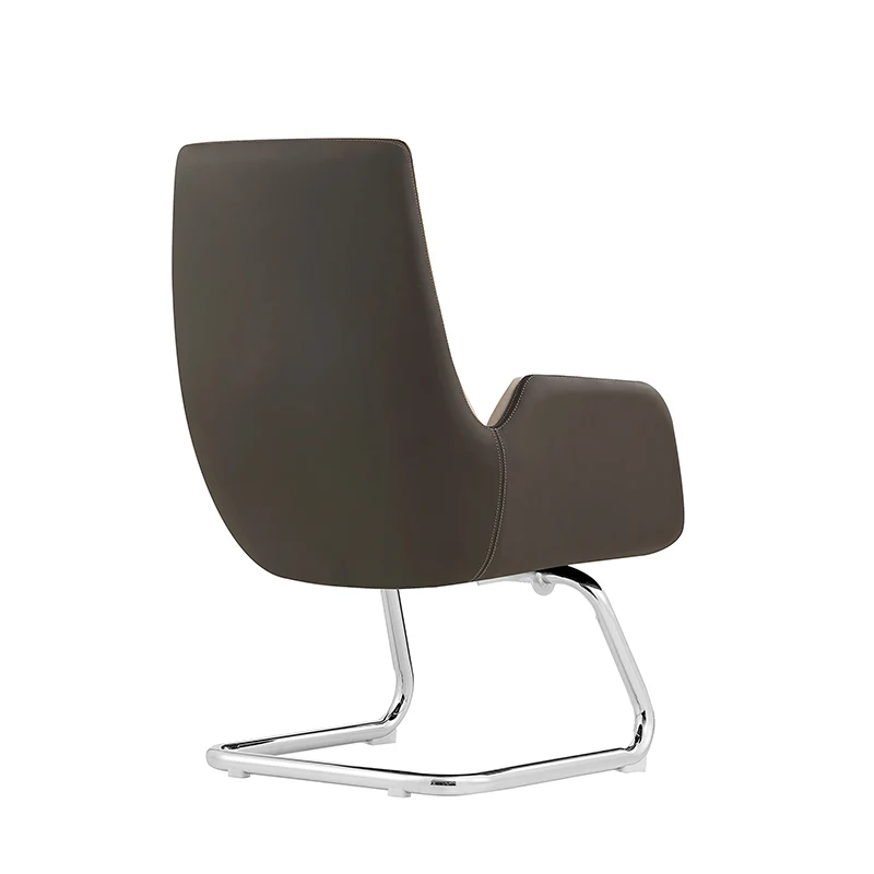 Modern Minimalist Ergonomic Mid Back Leather Plywood & Metal Office Chair - Upholstered Desk Chair With Armrests Comfortable Reception Chair For Home Office