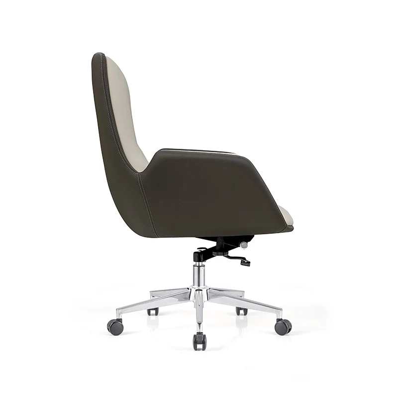 Modern Minimalist Ergonomic Leather Plywood Metal Office Chair Adjustable Swivel Desk Chair With Wheels - Mid-Back Comfortable Task Chair For Home Office