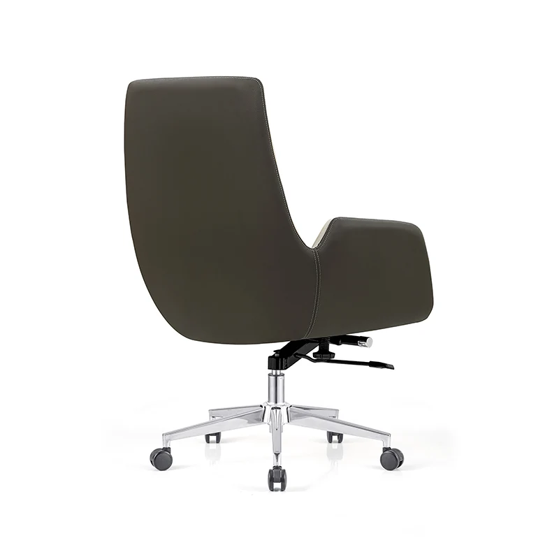 Modern Minimalist Ergonomic Leather Plywood Metal Office Chair Adjustable Swivel Desk Chair With Wheels - Mid-Back Comfortable Task Chair For Home Office