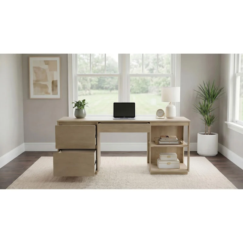 Coaster Furniture Harkes 800797 75-inch 3-drawer Computer Desk with Adjustable Shelf - Light Elm