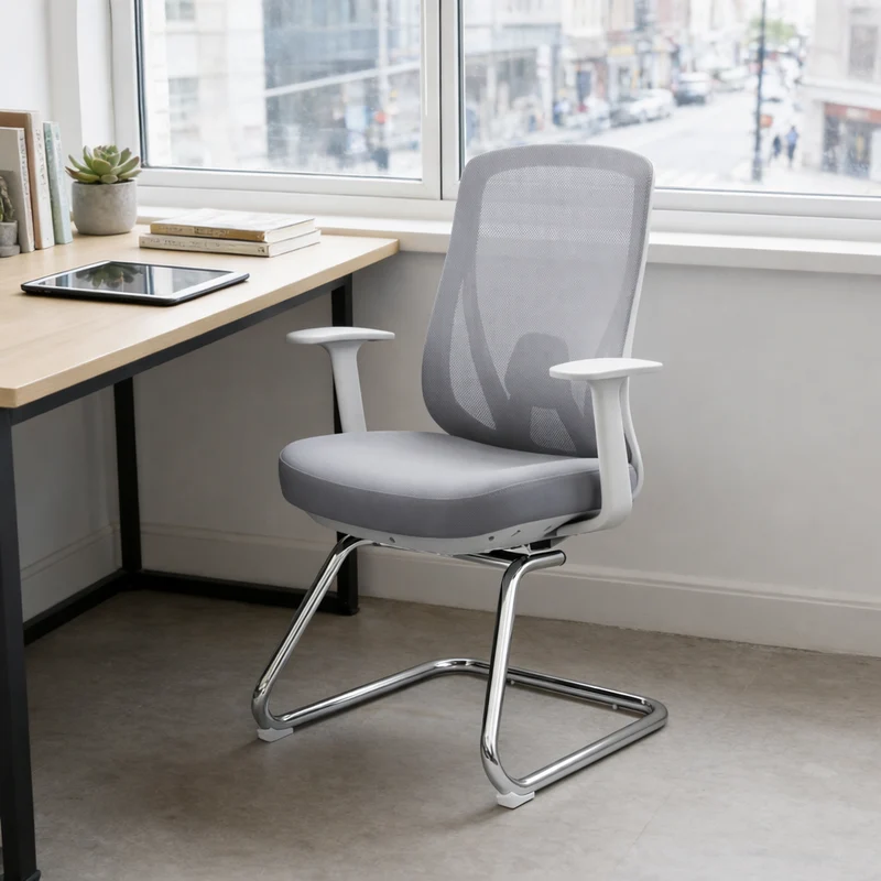 Modern Minimalist Mesh Bow Reception Chair - Tear-Resistant Mesh & Lumbar Support Business Use Desk Chair For Home Office