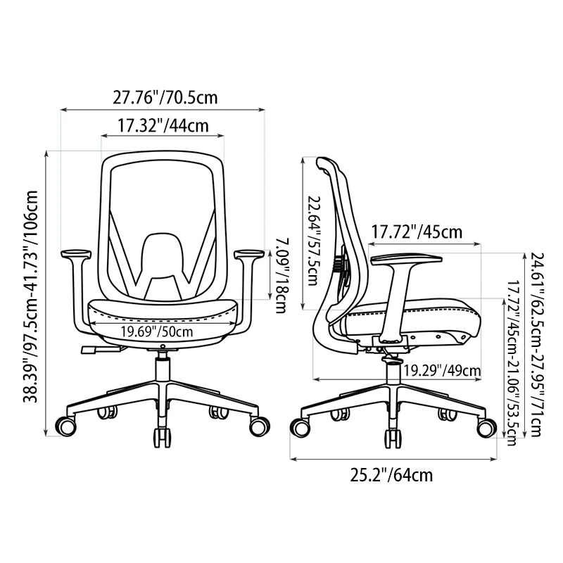Modern Minimalist Mid-Back Mesh Executive Chair - Tilt Adjustment Silent Casters Desk Chair For Home Office