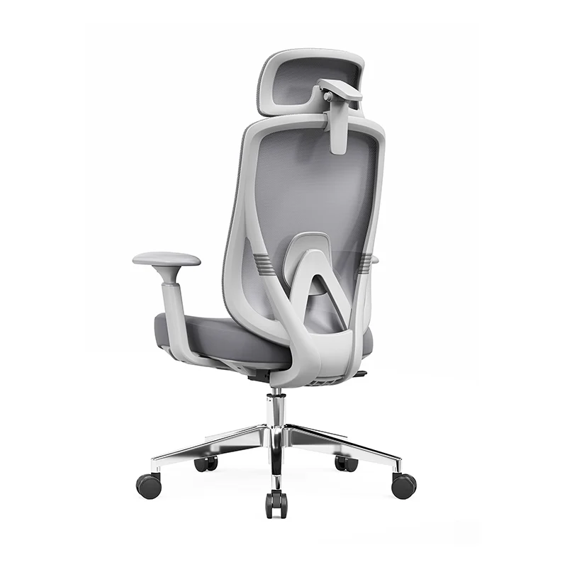 Modern Minimalist Grey High-Back Mesh Executive Chair - 4D Adjustable Headrest & Tilt Ergonomic Office Chair For Home Office