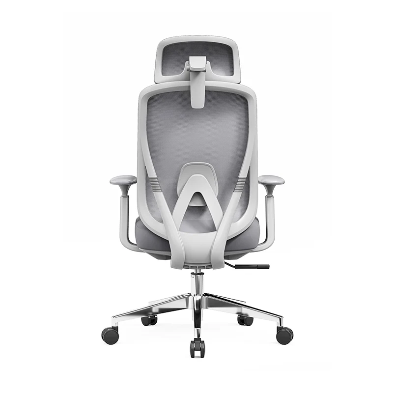 Modern Minimalist Grey High-Back Mesh Executive Chair - 4D Adjustable Headrest & Tilt Ergonomic Office Chair For Home Office