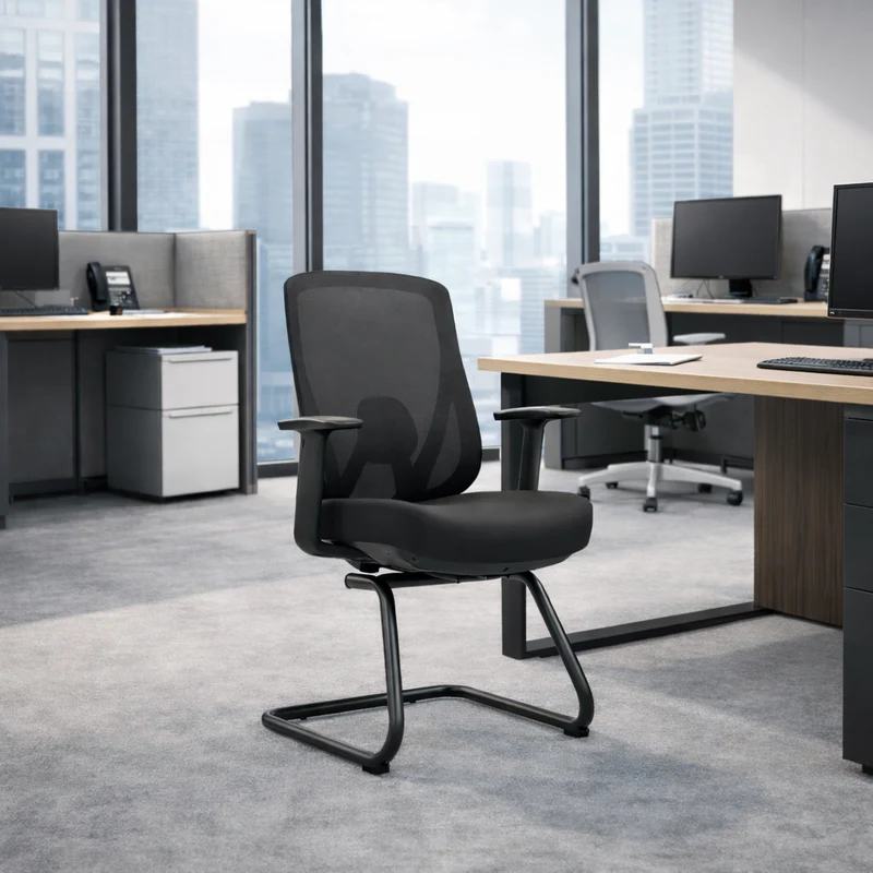 Sleek Minimalist Bow Reception Chair - Breathable Mesh Pressure-Relief Cushion High-Resilience Sponge Desk Chair For Home Office