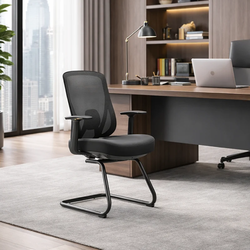 Sleek Minimalist Bow Reception Chair - Breathable Mesh Pressure-Relief Cushion High-Resilience Sponge Desk Chair For Home Office