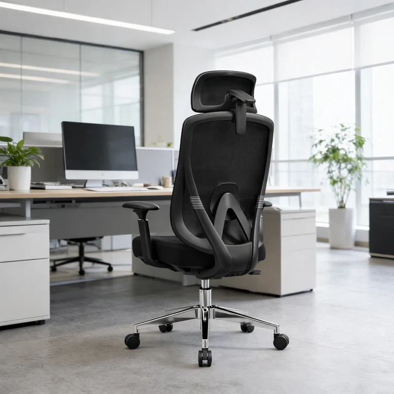 Modern Minimalist High-Back Mesh Executive Desk Chair - 4D Adjustable Headrest & Lumbar Support Silent Caster Ergonomic Office Chair For Home Office