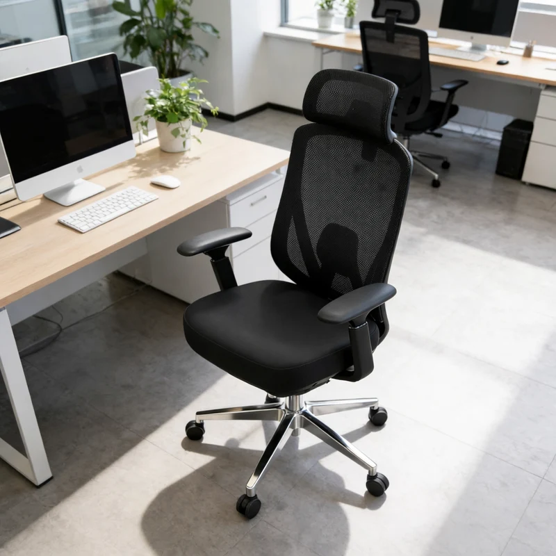 Modern Minimalist High-Back Mesh Executive Desk Chair - 4D Adjustable Headrest & Lumbar Support Silent Caster Ergonomic Office Chair For Home Office