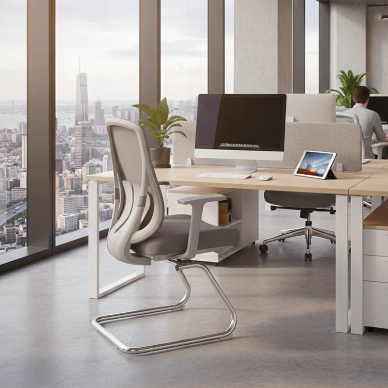 Modern Minimalist Mesh Bow Office Chair - Ergonomic Lumbar Support High-Resilience Sponge Cushion Desk Chair For Home Office
