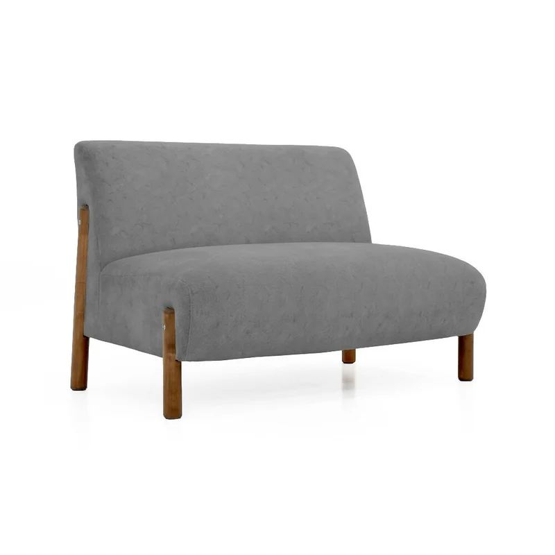 Sofá 2 Puestos Dubi 123x73x73 Tela Gris Patas Matiz Caoba