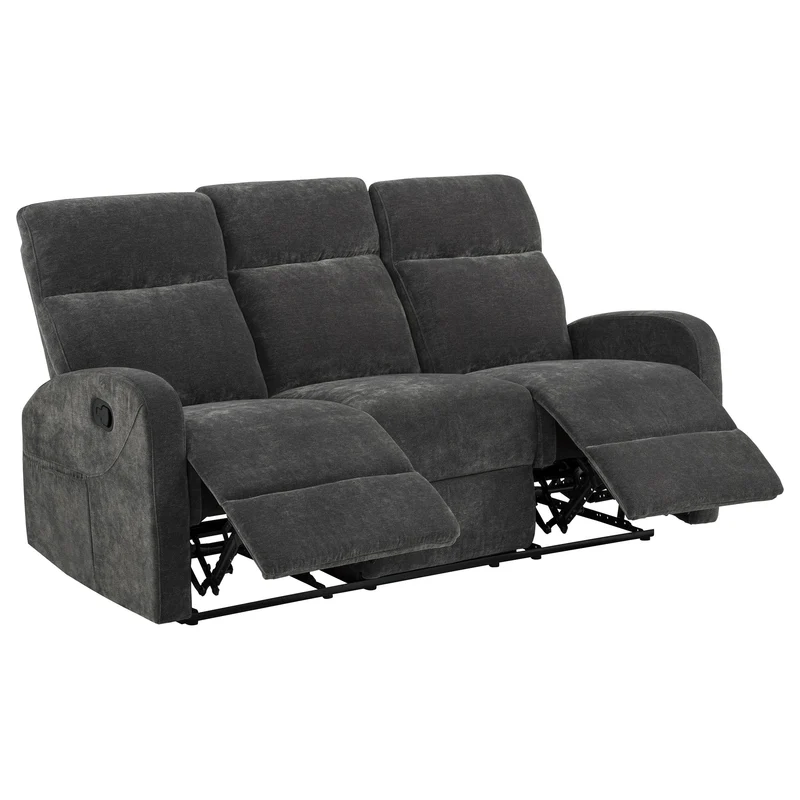 Coaster Furniture Hamilton 603374 Chenille Upholstered Manual Reclining Sofa - Charcoal Grey