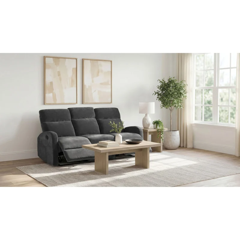 Coaster Furniture Hamilton 603374 Chenille Upholstered Manual Reclining Sofa - Charcoal Grey