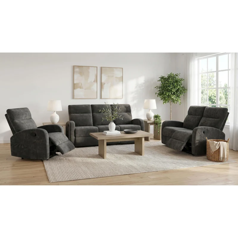 Coaster Furniture Hamilton 603374 Chenille Upholstered Manual Reclining Sofa - Charcoal Grey