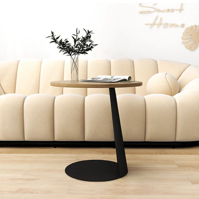 Contemporary Creative Carbon Steel Ash Wood Round Side Table 1 Tier For Living Room