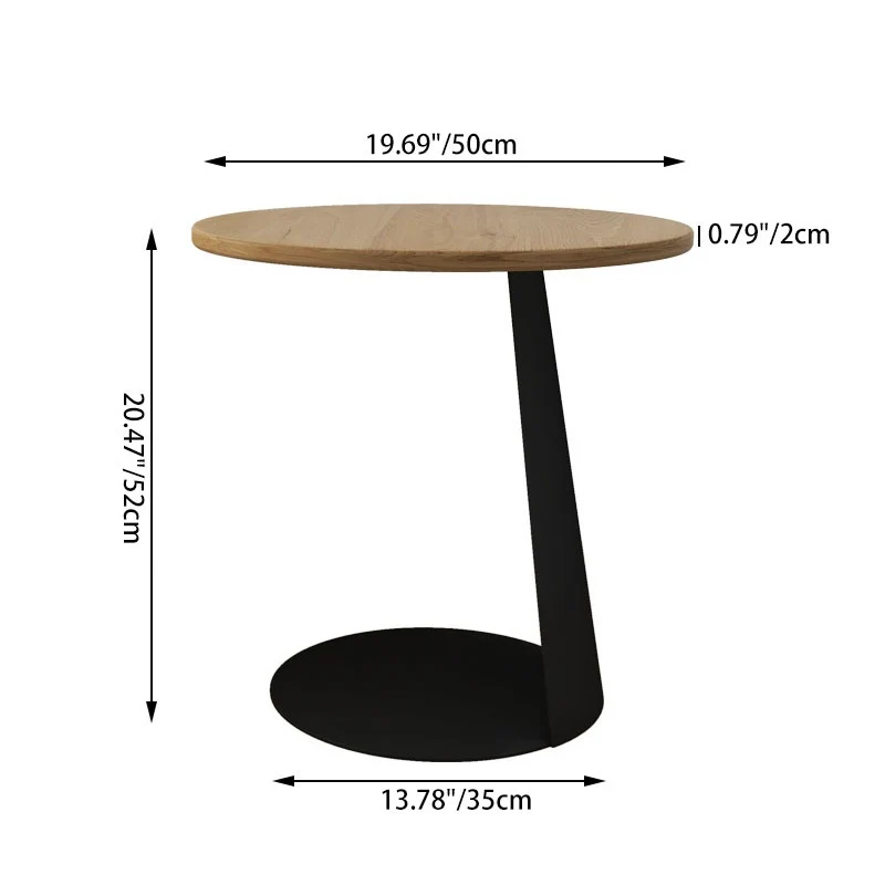 Contemporary Creative Carbon Steel Ash Wood Round Side Table 1 Tier For Living Room