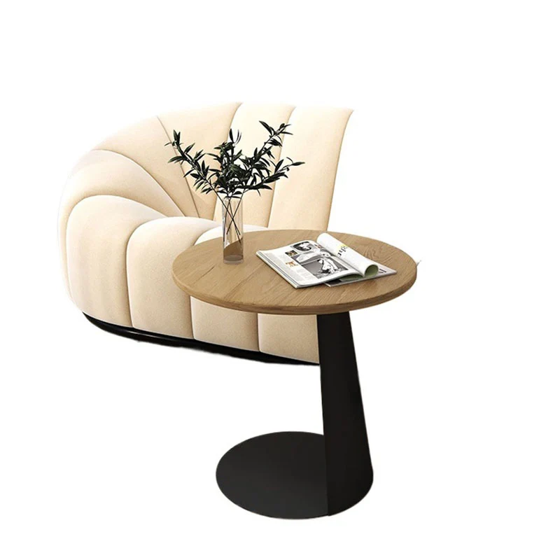 Contemporary Creative Carbon Steel Ash Wood Round Side Table 1 Tier For Living Room