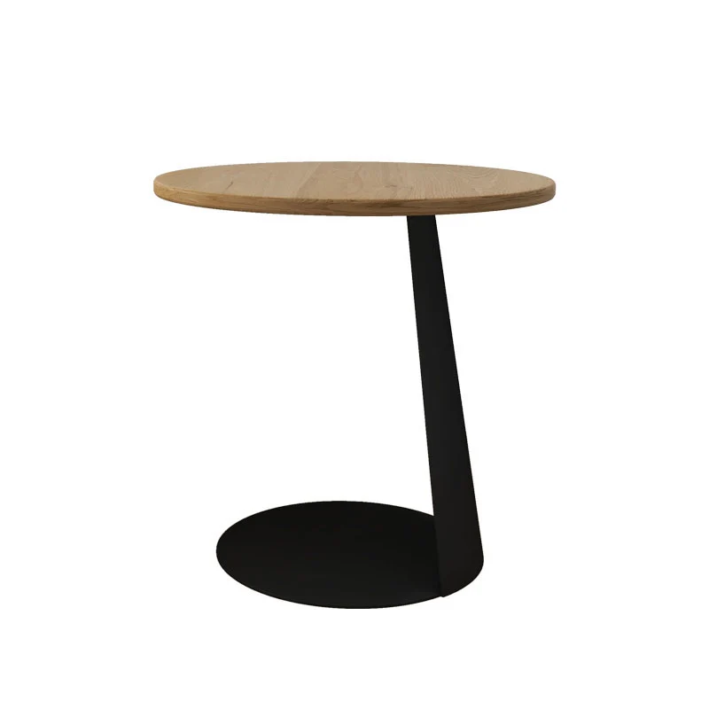 Contemporary Creative Carbon Steel Ash Wood Round Side Table 1 Tier For Living Room