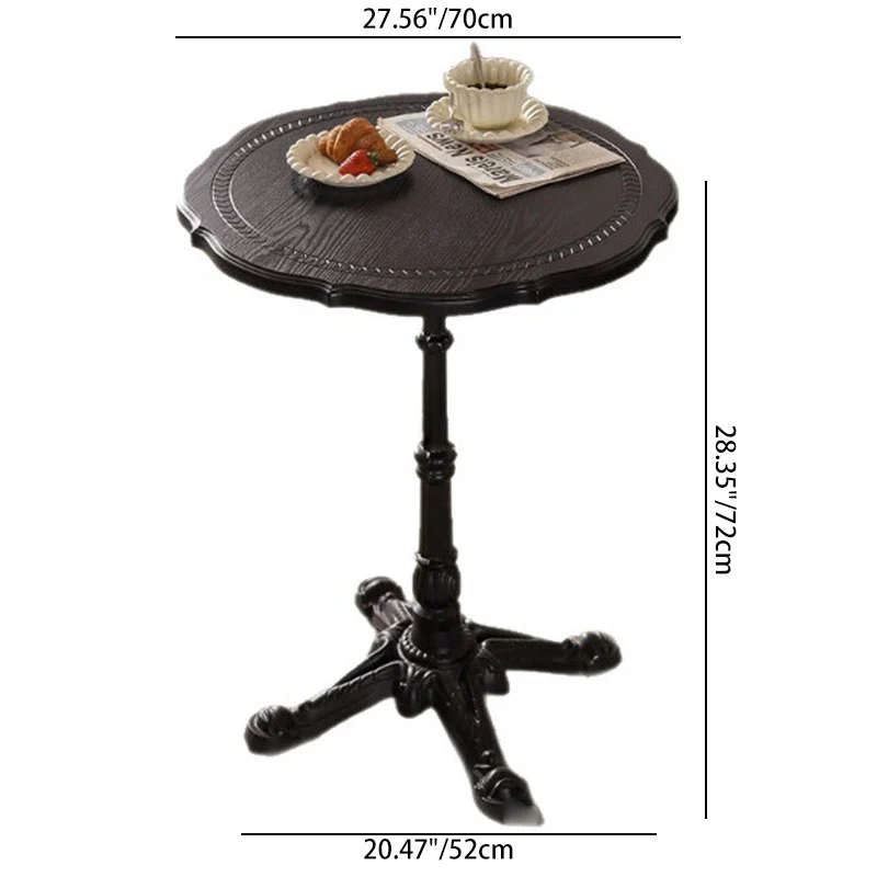 Traditional Chinese Ash Wood Veneer Iron Floral Round End Table 1 Tier For Living Room