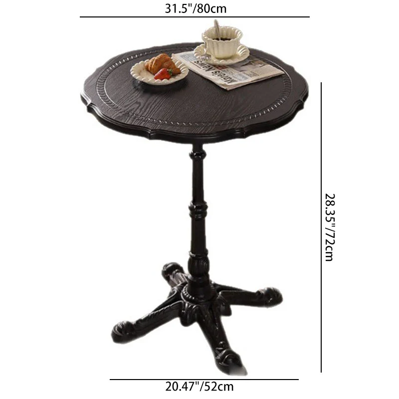 Traditional Chinese Ash Wood Veneer Iron Floral Round End Table 1 Tier For Living Room