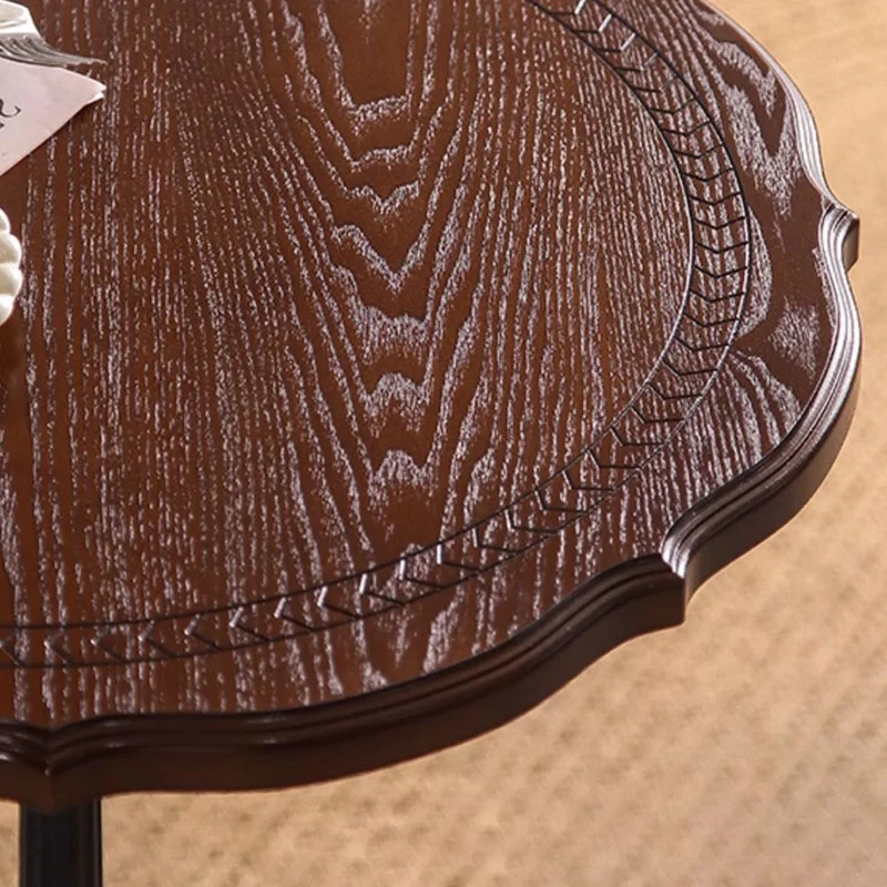 Traditional Chinese Ash Wood Veneer Iron Floral Round End Table 1 Tier For Living Room