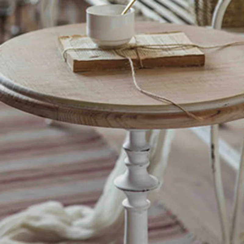 Traditional French Iron Fir Wood MDF Carved Round End Table With 1-Tier For Living Room