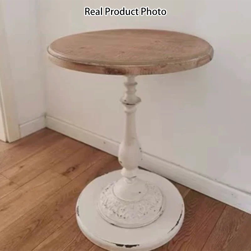Traditional French Iron Fir Wood MDF Carved Round End Table With 1-Tier For Living Room
