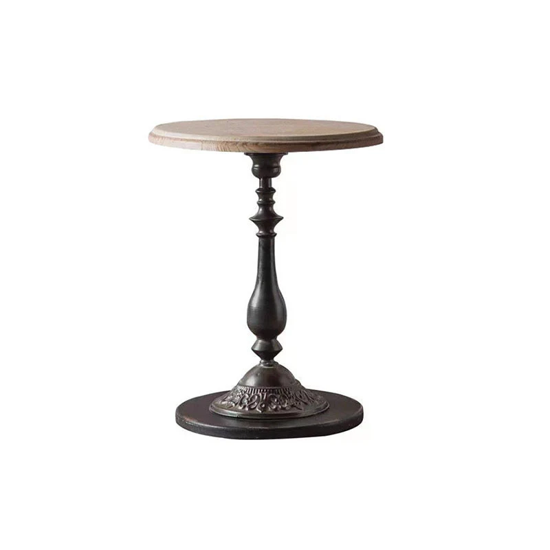 Traditional French Iron Fir Wood MDF Carved Round End Table With 1-Tier For Living Room