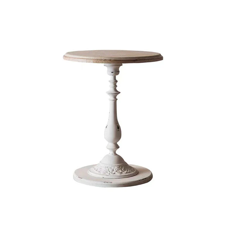 Traditional French Iron Fir Wood MDF Carved Round End Table With 1-Tier For Living Room