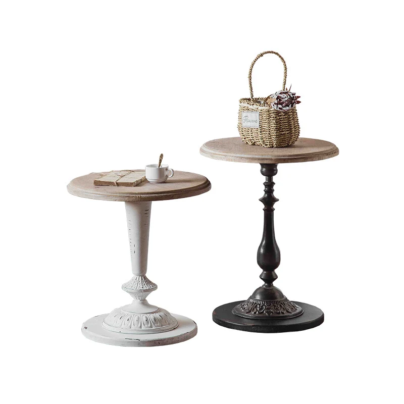 Traditional French Iron Fir Wood MDF Carved Round End Table With 1-Tier For Living Room
