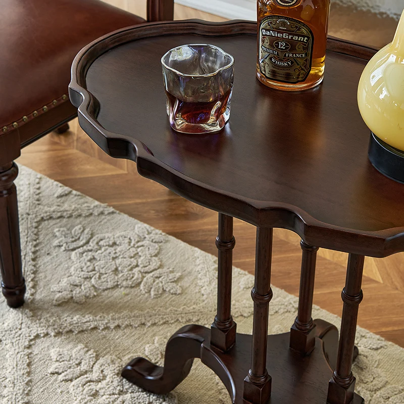 Traditional Chinese Rubberwood Scalloped Curved Side Table With 1 Tier For Living Room