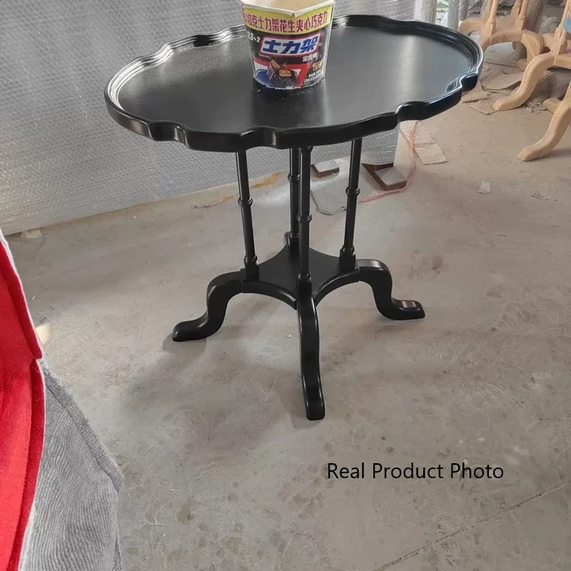Traditional Chinese Rubberwood Scalloped Curved Side Table With 1 Tier For Living Room