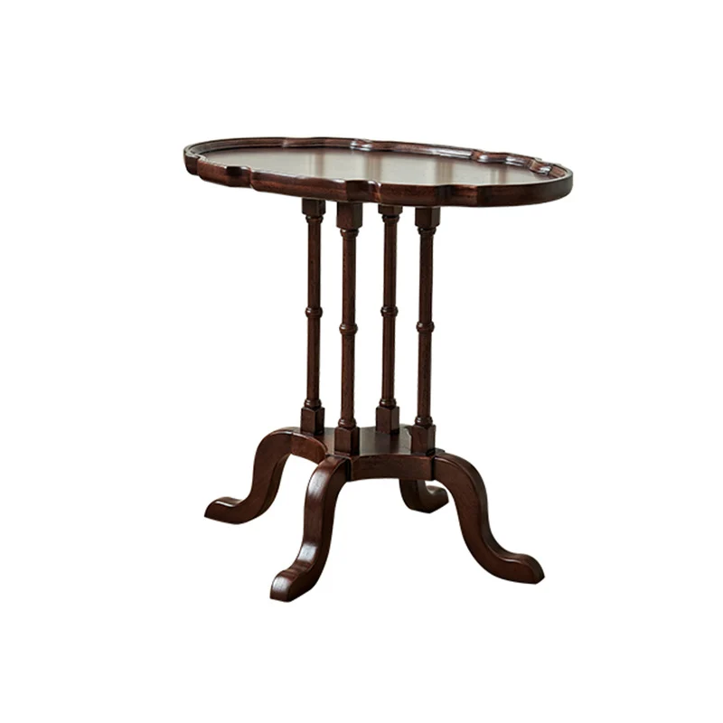 Traditional Chinese Rubberwood Scalloped Curved Side Table With 1 Tier For Living Room
