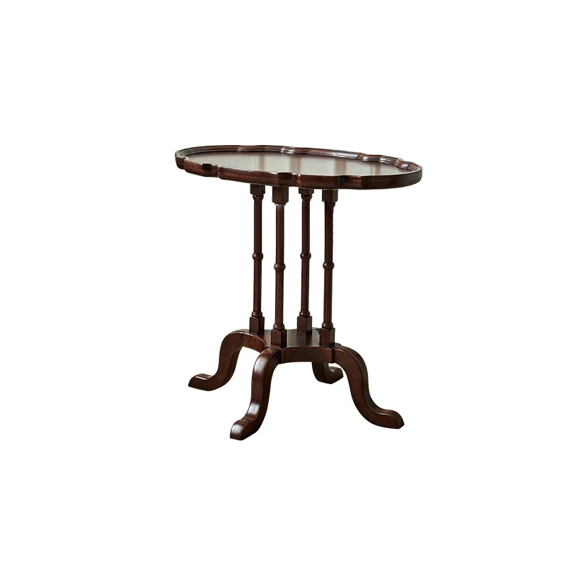 Traditional Chinese Rubberwood Scalloped Curved Side Table With 1 Tier For Living Room