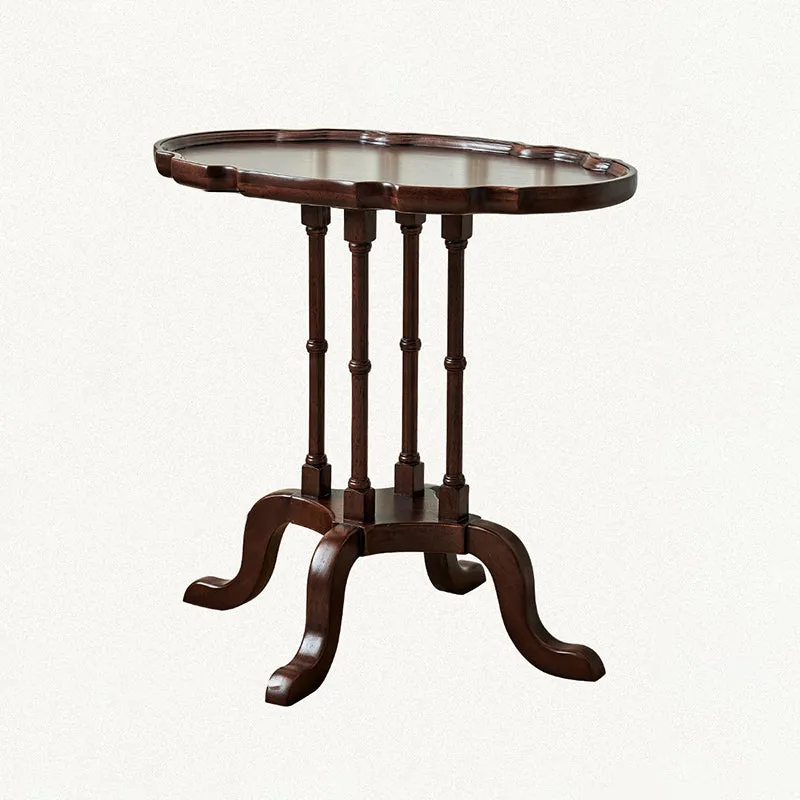 Traditional Chinese Rubberwood Scalloped Curved Side Table With 1 Tier For Living Room