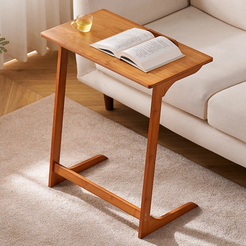 Traditional Chinese Bamboo Rectangular Tilt-Adjustable Side Table With 1-Tier For Living Room