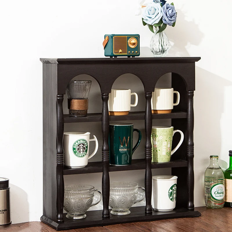Traditional French Solid Wood Arched Square Storage Shelf 3-Tier For Living Room