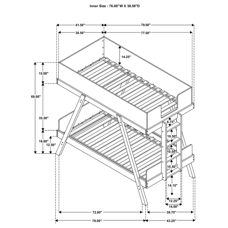 Coaster Furniture Frankie 460570T-SM Twin Over Twin Bunk Bed with 7-inch Mattresses - White
