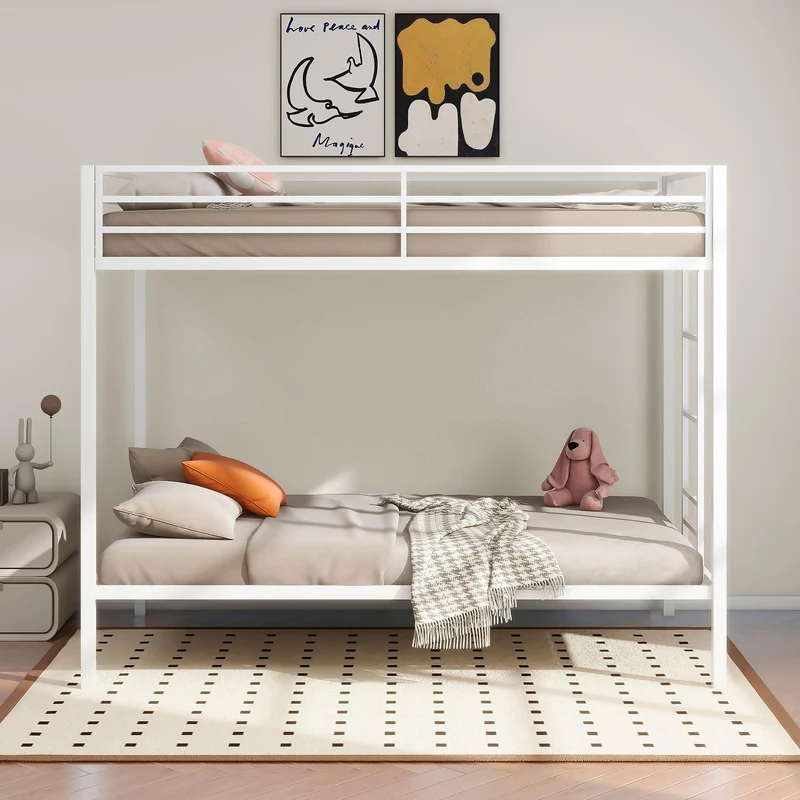 Coaster Furniture Alevera 460361WHT Metal Twin Over Twin Bunk Bed with Ladder - White