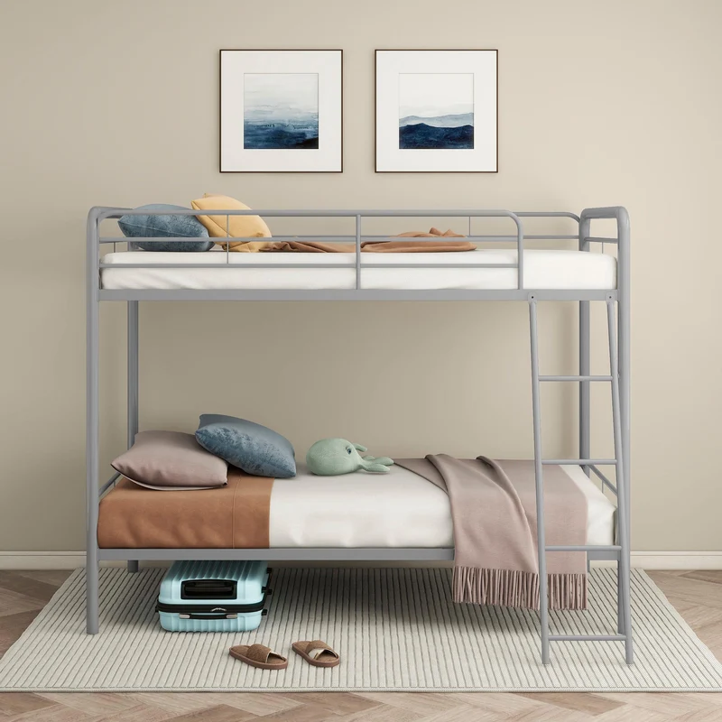 Coaster Furniture Carson 460334SVR Metal Twin Over Twin Bunk Bed - Glossy Silver