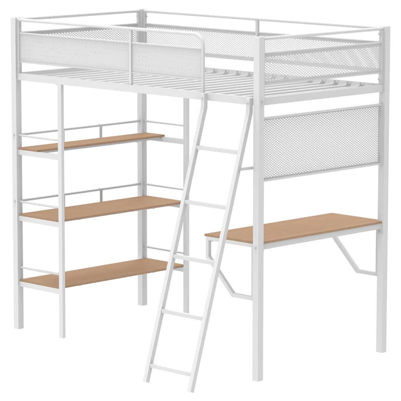Coaster Furniture Campus 460332WHT 3-shelf Metal Twin Workstation Loft Bed - Matte White