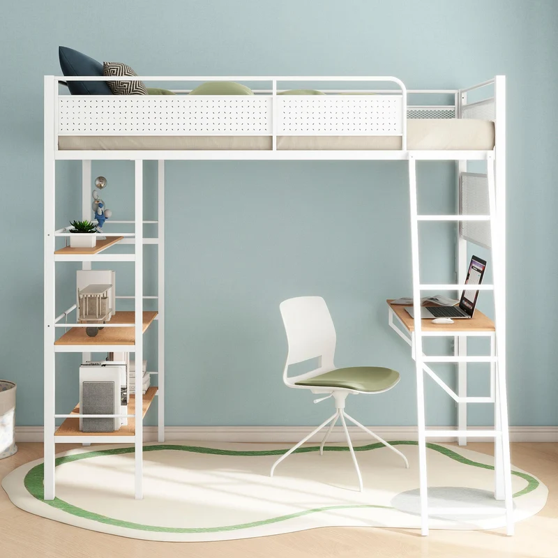 Coaster Furniture Campus 460332WHT 3-shelf Metal Twin Workstation Loft Bed - Matte White