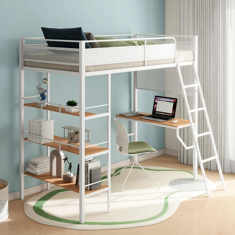 Coaster Furniture Campus 460332WHT 3-shelf Metal Twin Workstation Loft Bed - Matte White
