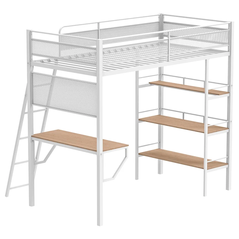 Coaster Furniture Campus 460332WHT 3-shelf Metal Twin Workstation Loft Bed - Matte White
